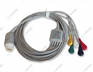 Кабель ЭКГ для монитора PHILIPS, 12pin, IntelliVue, Envisor, Heartstart, DFM, Agilent, (5 отведений, кнопка)